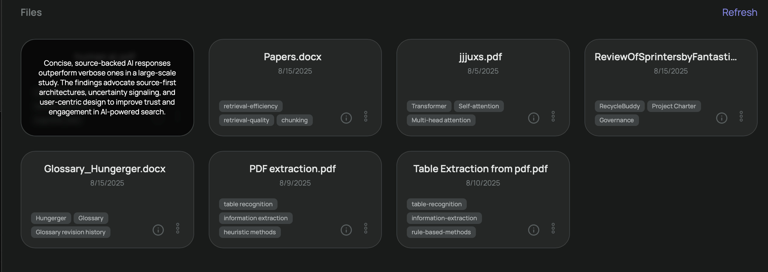 Summaries and Tags preview